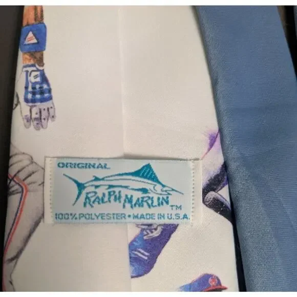 Vintage 1991 Ralph Marlin Tim Peterson Cleveland Indians Neck Tie USA Logo White - Picture 3 of 3